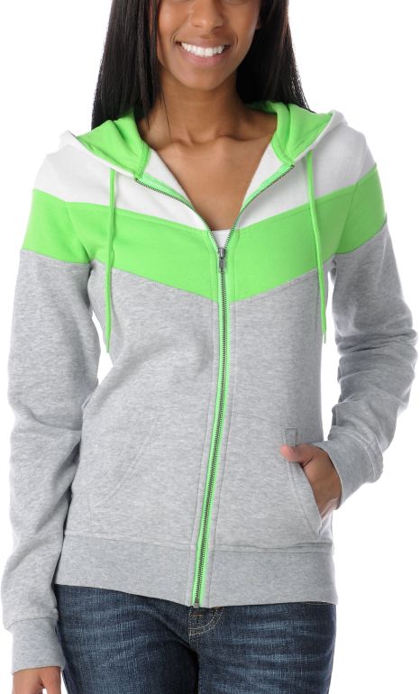 Ralik Hyper Girls White & Green Zip Up Hoodie