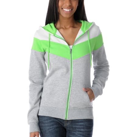 Ralik Hyper Girls White & Green Zip Up Hoodie