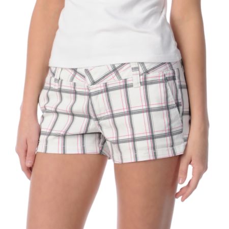 Hurley Girls Lowrider White Plaid Shorts