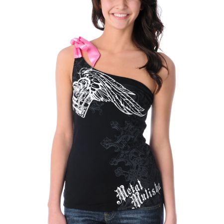Metal Mulisha Girls Kyra Black One Shoulder Tank Top