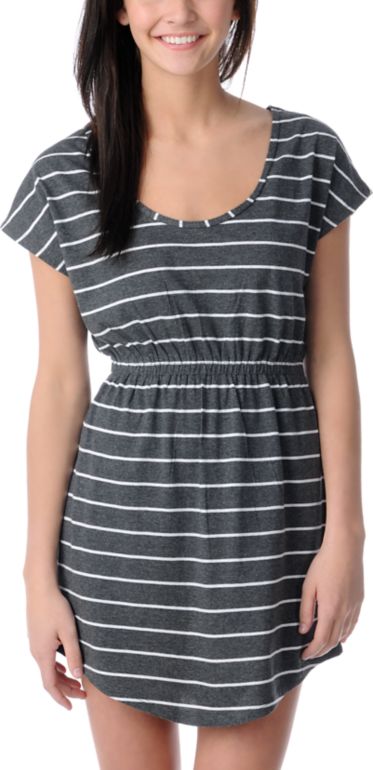 Empyre Girl Charcoal & White Short Sleeve Tee Dress