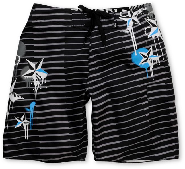 Free World Seadog 909 Black & Grey Striped 21.25" Board Shorts