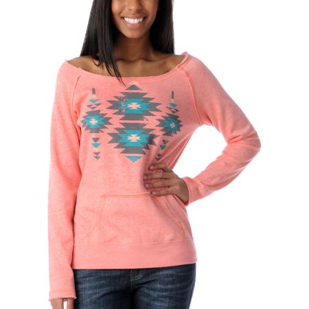 Empyre Girls Urbana Coral Native Pullover Crew Neck Sweatshirt