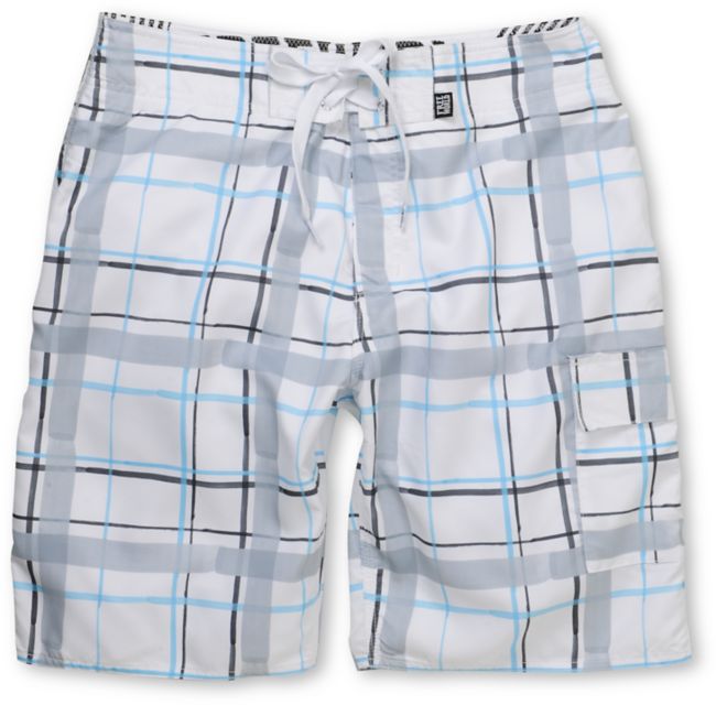 Free World Ripple Blue & White Plaid 21.25" Board Shorts
