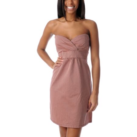 Volcom Frochickie Black & Coral Striped Dress 