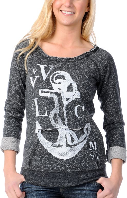 Volcom Girls Moclov Anchor Heather Black Sweatshirt