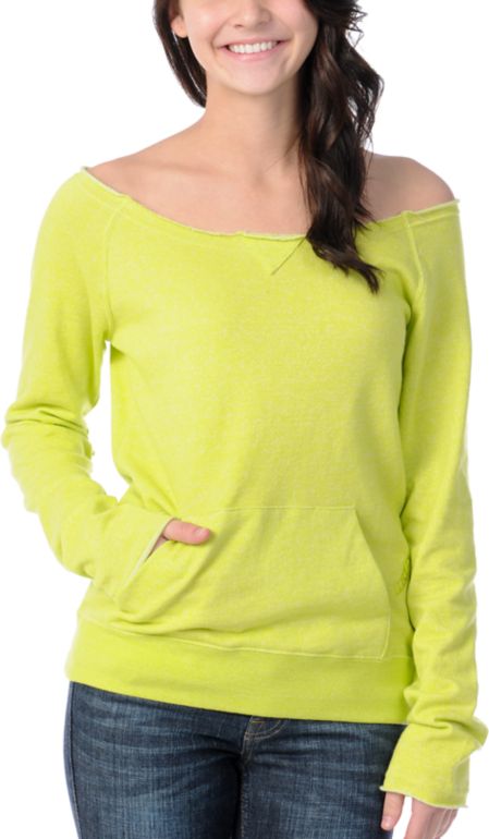 Volcom Girls Moclov Lime Green Pullover Sweatshirt