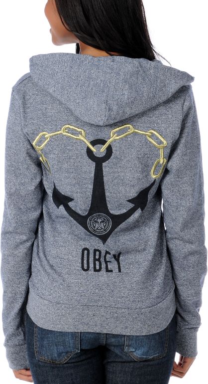 Obey Girls Anchored Love Navy Zip Up Hoodie