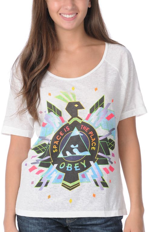 Obey Girls Space Is The Place White Nubby Burnout Top