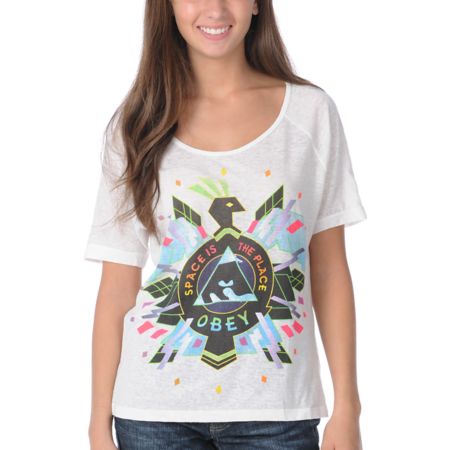 Obey Girls Space Is The Place White Nubby Burnout Top