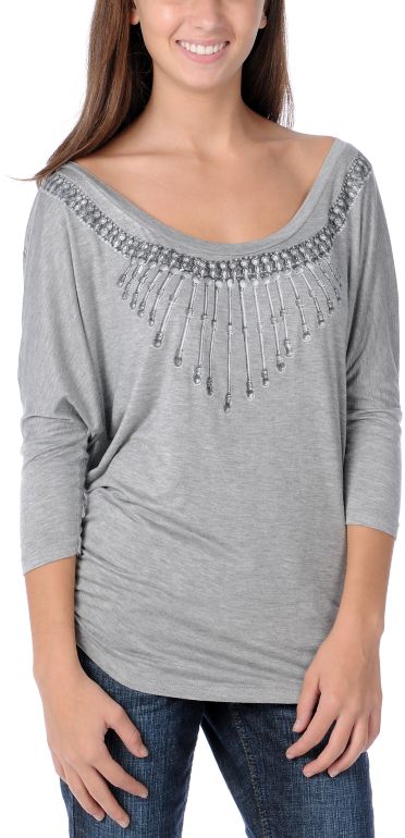 Obey Girls Safari Grey Wide Neck Dolman Top