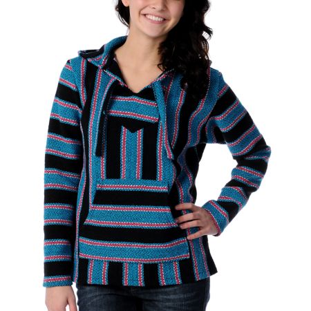 Senor Lopez Retro Black & Turquoise Girls Poncho