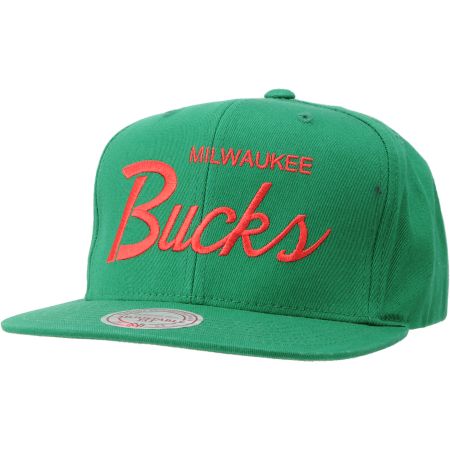 NBA Mitchell & Ness Bucks Script Snapback Hat