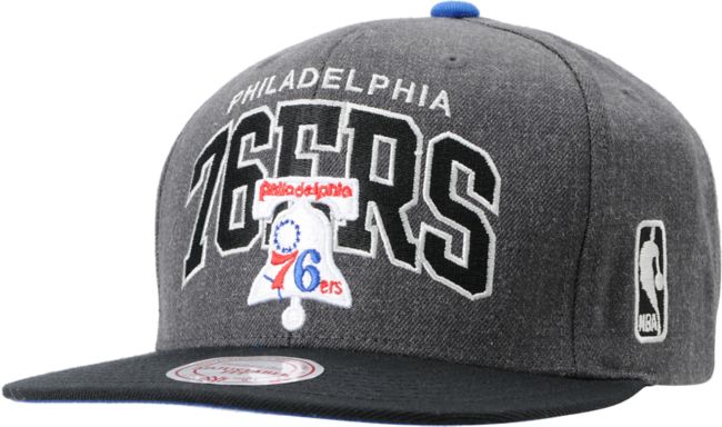NBA Mitchell & Ness 76ers Arch Charcoal Snapback Hat