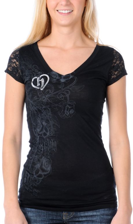 Hostility Awesome Blossom Black Lace Tee Shirt