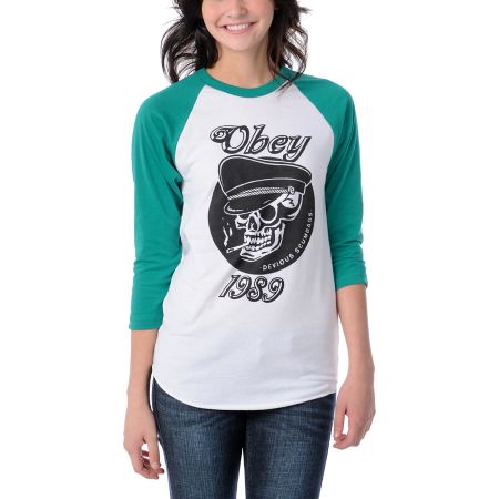 Obey Girls Devious Scumbag White Baseball Tee Shirt