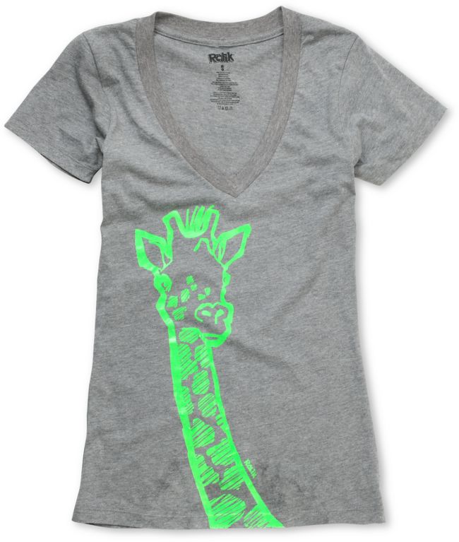 Ralik Lime Green Necking Grey V-Neck Tee Shirt