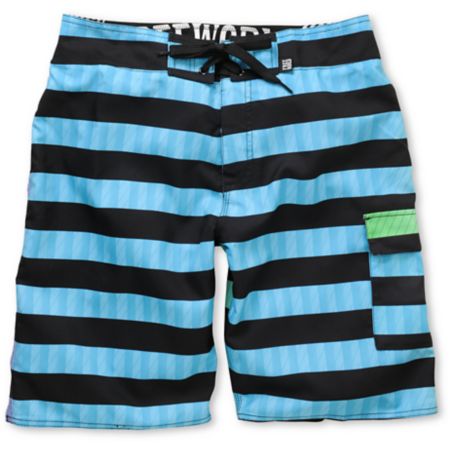 Free World Can Opener Black & Blue Stripe 21.25 Board Shorts