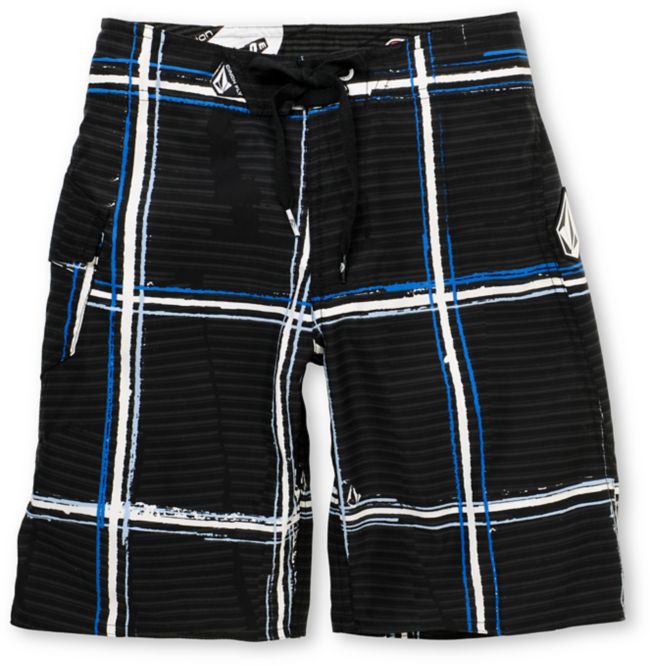 Volcom Boys Maguro Black & White Plaid Board Shorts