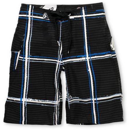 Volcom Boys Maguro Black & White Plaid Board Shorts 