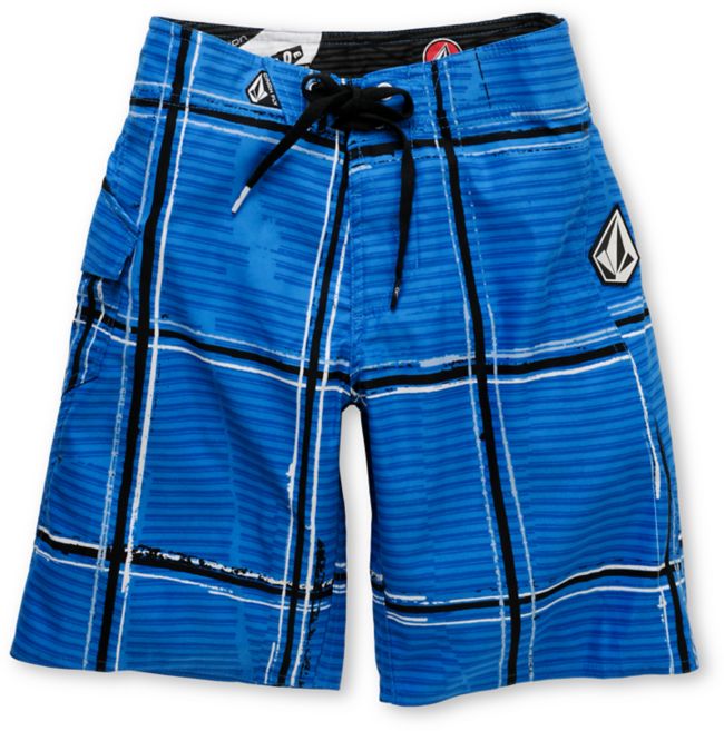 Volcom Boys Maguro Blue & White Plaid 18" Board Shorts