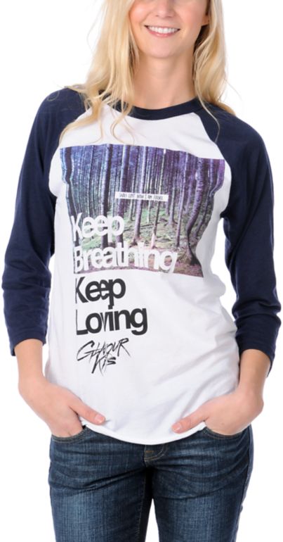 Glamour Kills Keep Breathing Navy Baseball Tee Shirt
