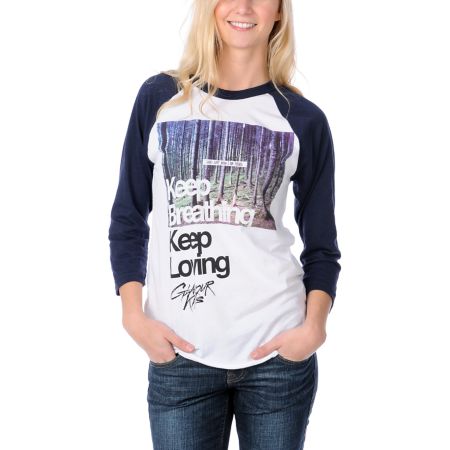 Glamour Kills Keep Breathing Navy Baseball Tee Shirt
