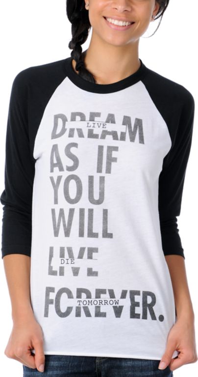 Glamour Kills Live Forever Tomorrow Black  Baseball Tee Shirt