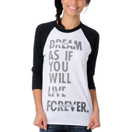 Glamour Kills Live Forever Tomorrow Black  Baseball Tee Shirt