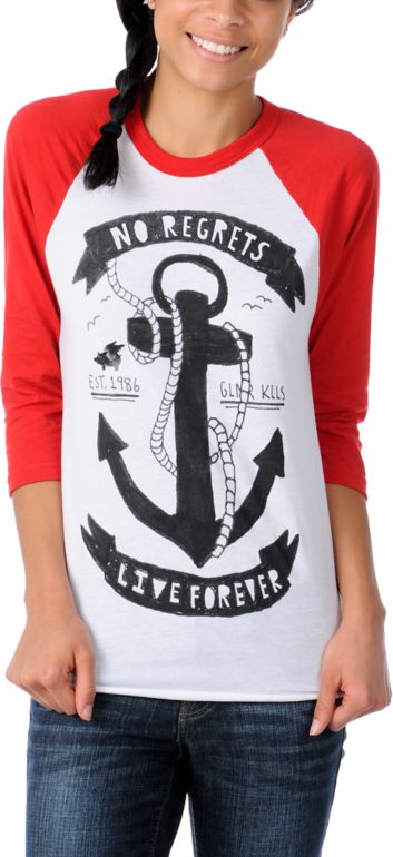 Glamour Kills Anchors Away Red Baseball Tee Shirt