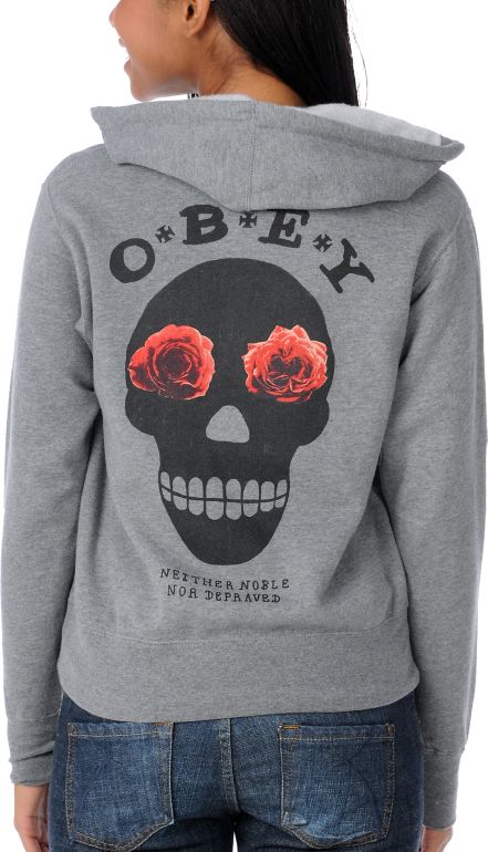 Obey Girls Sinners Grey Zip Up Hoodie