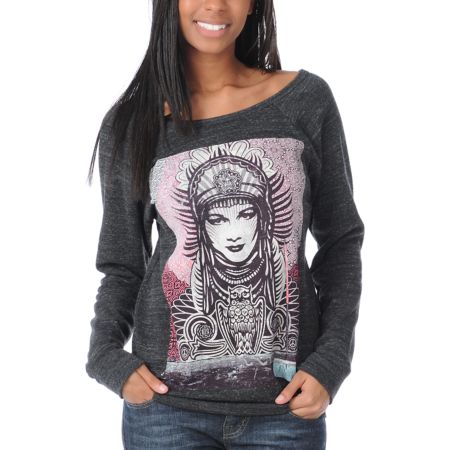 Obey Girls Paris Peace Goddess Crew Pullover Sweatshirt