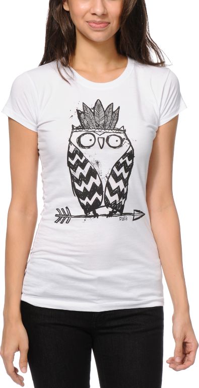 Ralik Girls Tribe Owl UV Hidden Color White Tee Shirt