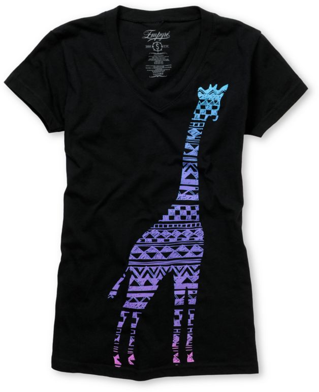 Empyre Girl Tribal Giraffe V-Neck Black Tee