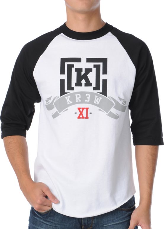 KR3W Banner White & Black Baseball Tee Shirt