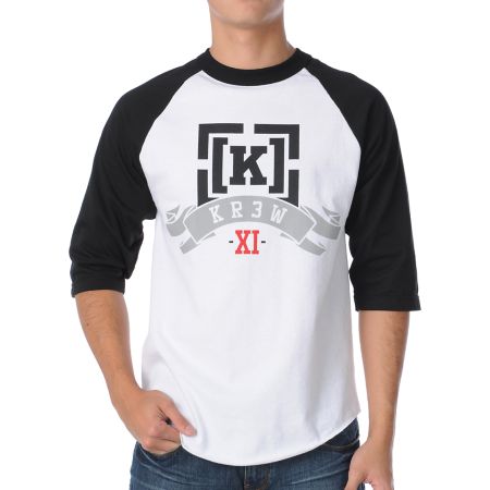KR3W Banner White & Black Baseball Tee Shirt