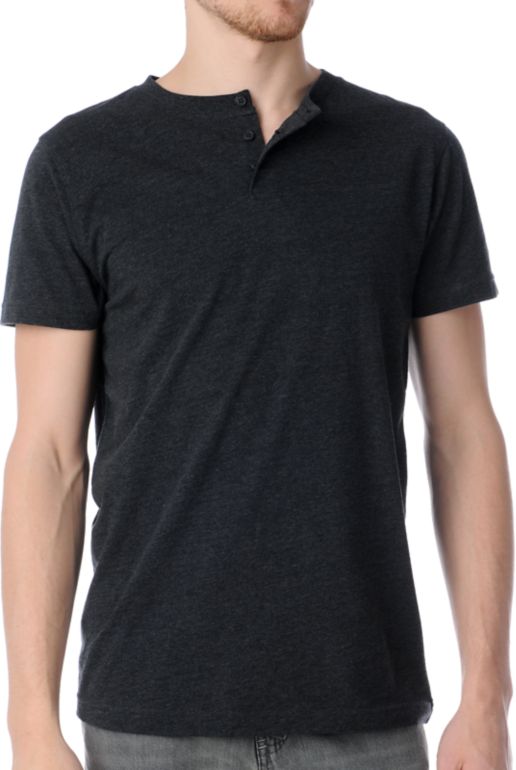 Zine Dibs Heather Charcoal Henley Tee Shirt