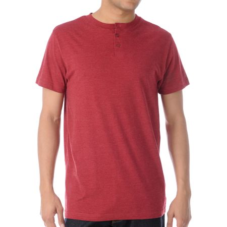 Zine Dibs Brick Red Henley Tee Shirt 