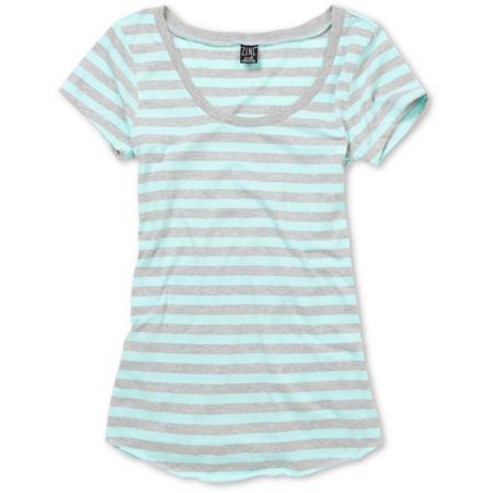 Zine Girls Light Grey & Aqua Scoop Tee Shirt