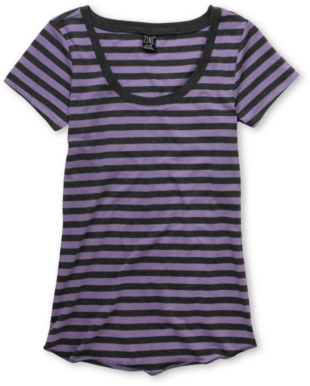 Zine Girls Purple & Charcoal Stripe Scoop Neck Tee Shirt