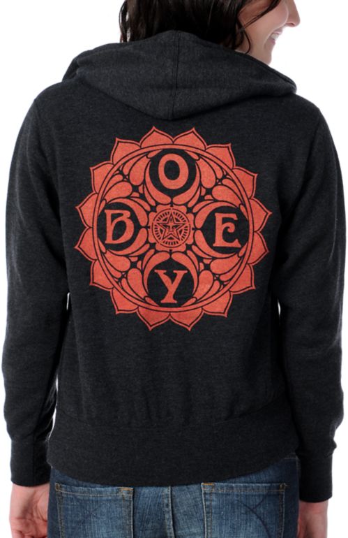 Obey Nouveau Star Girls Charcoal Zip Up Hoodie