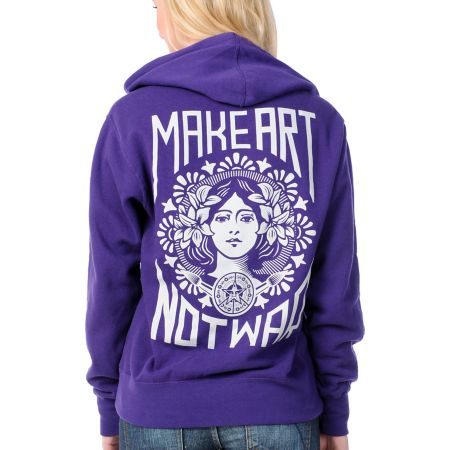Obey Make Art Not War Purple Zip Up Hoodie