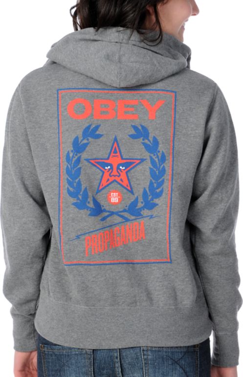 Obey Classic Crest Girls Grey Zip Up Hoodie