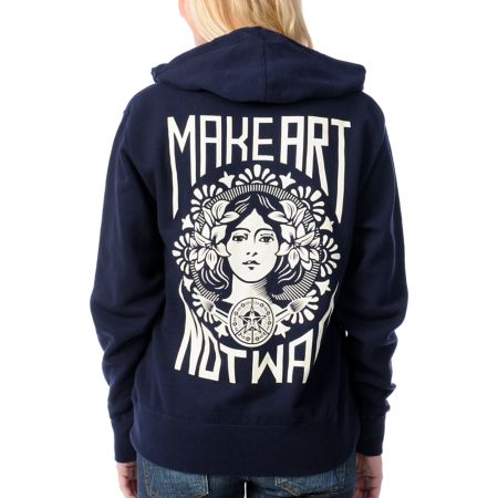 Obey Make Art Not War Girls Navy Zip Up Hoodie