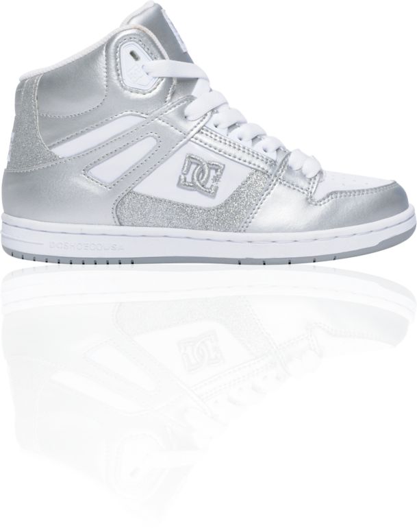 DC Rebound Hi White & Metallic Silver Sparkle Shoe