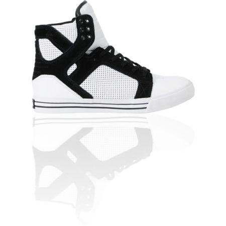 Supra Skytop White & Black Perforated Leather Skate Shoe