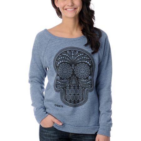 Obey Day Of The Dead Blue Vandal Scoop Neck Sweatshirt
