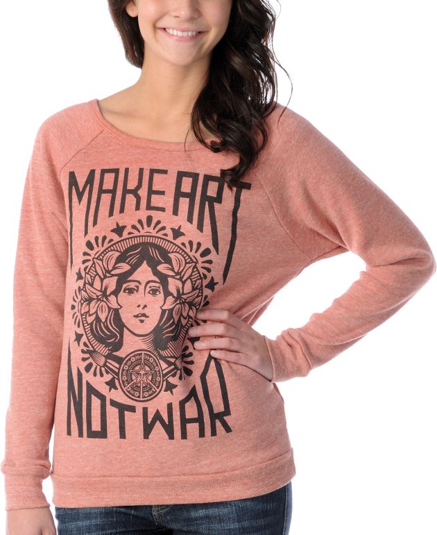 Obey Girls Make Art Not War Vandal Red Crew Neck Sweatshirt