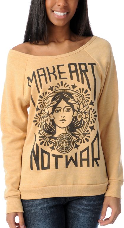 Obey Girls Make Art Not War Vandal Yellow Crew Neck Sweatshirt