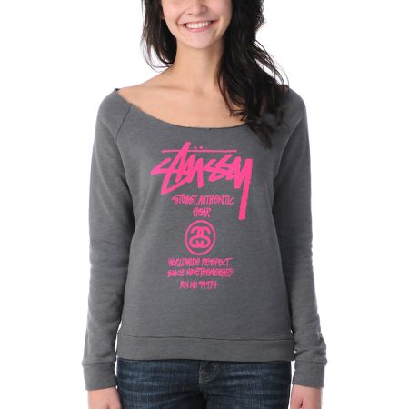 Stussy Girls Authentic Heather Grey & Pink Sweatshirt